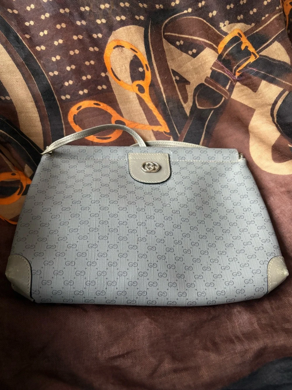 Gucci Rare Light Gray Monogram Crossbody with Silver Hardware